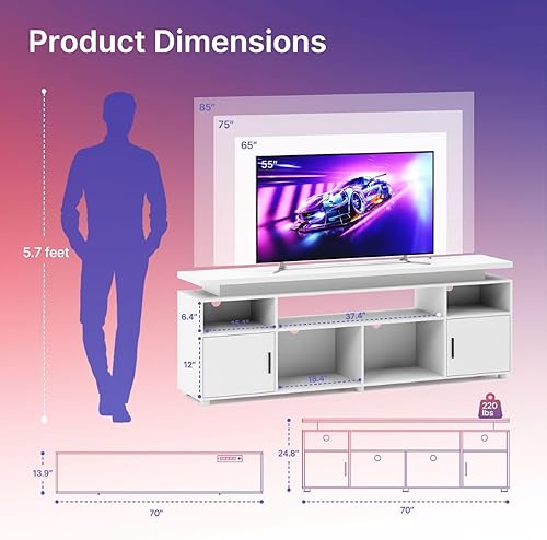 Miniatura 2 de SUNCOZE Soporte de TV LED para televisores de 65/70/75/80 pulgadas, consola de TV moderna con toma de corriente y almacenamiento, mesa central de