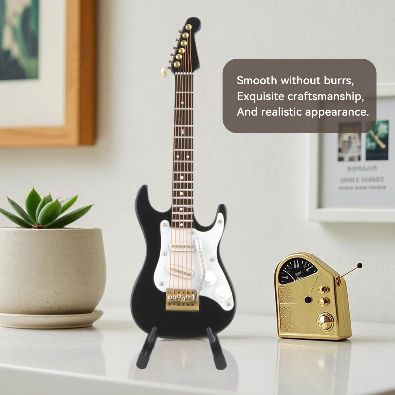 Mini modello di chitarra, chitarra elettrica in miniatura in legno con supporto ornamento per strumento musicale replica chitarra da tavolo per la casa