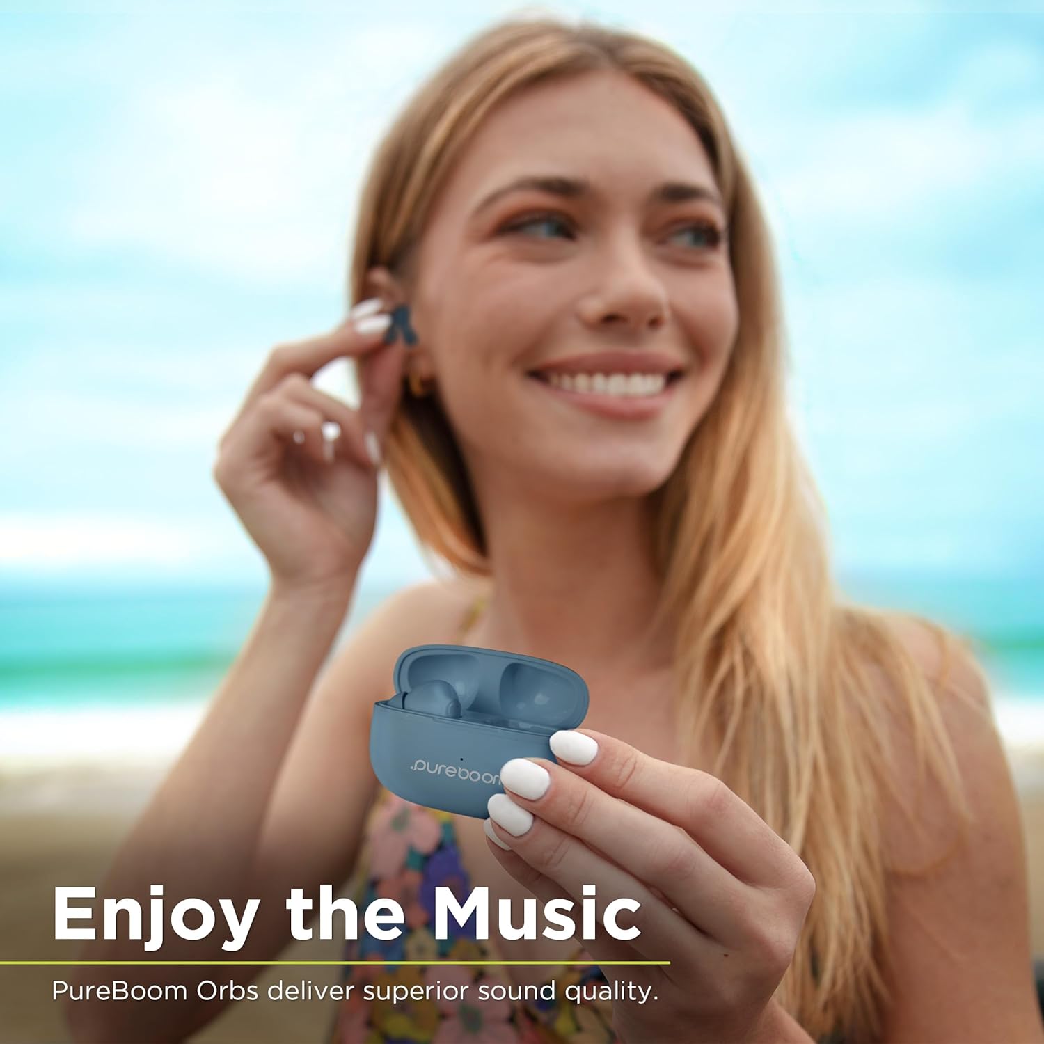 PureGear PureBoom Wireless Earbuds for Enhanced Sound, Touch Control Stereo Headphones in Ear Built-in Mic for iPhone/Android Phones/TV/Laptops, More Devices (Glacier Blue)