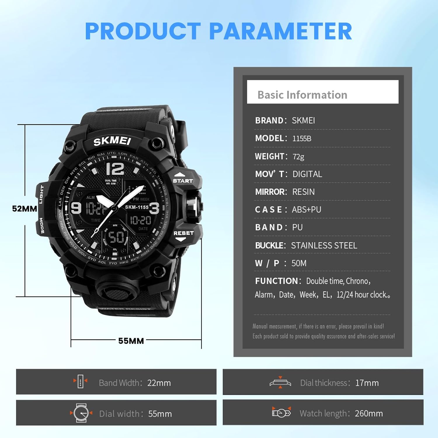 SKMEI Men's Watch Military Analog Digital Waterproof Luminous Sport Watch for Men with Date Week Alarm Tactical Watch