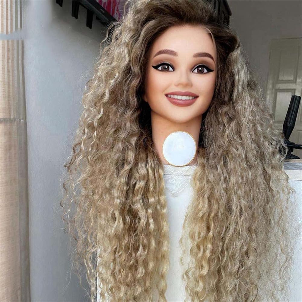 Amazon.com : Ash Blonde 13X4 Lace Front Curly Wigs Side Part 