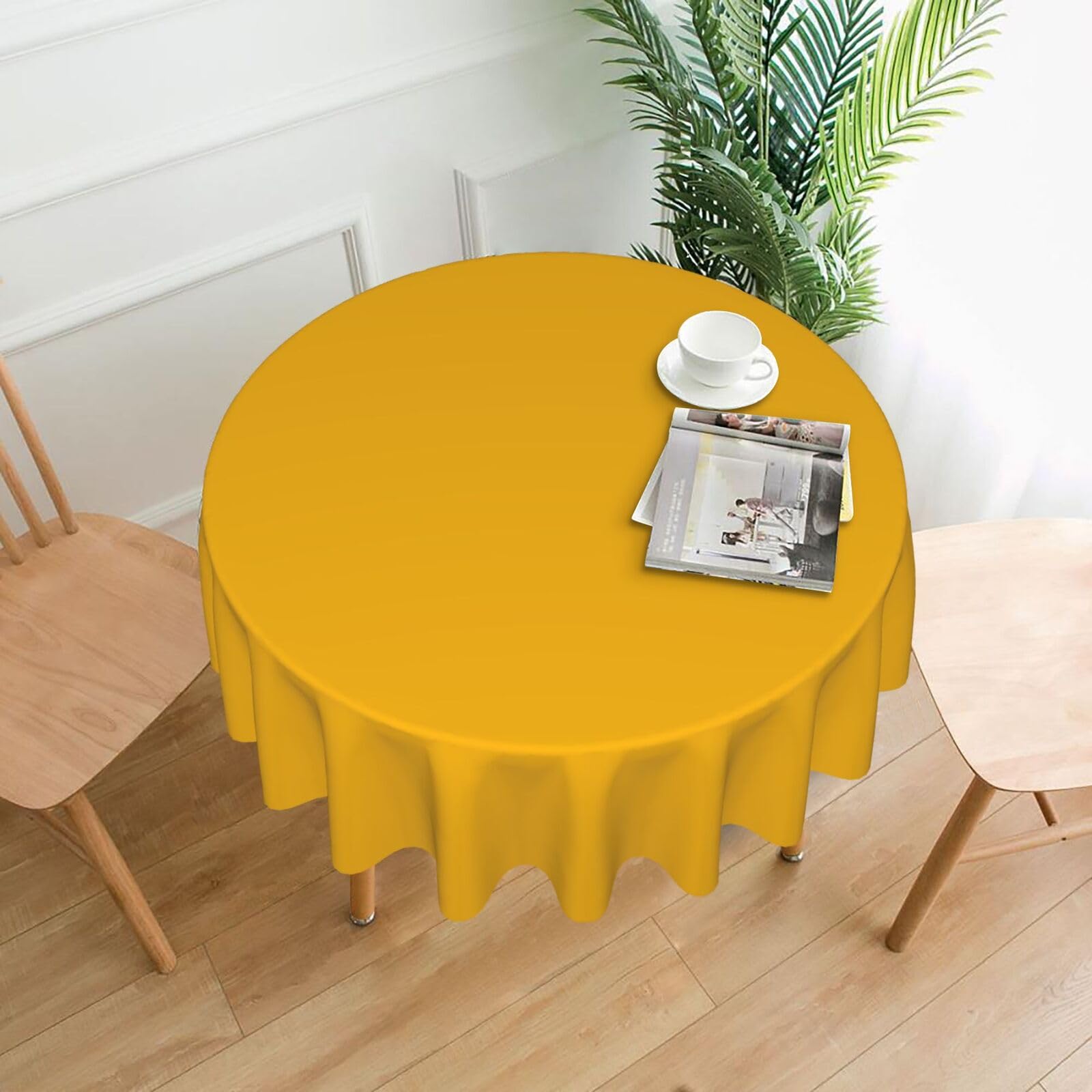 Nappes de table rondes en polyester lavables jaune ambré pour salle à manger