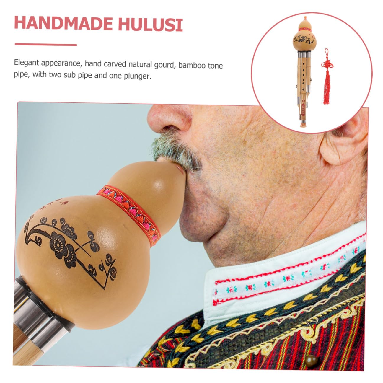 ibasenice Handgefertigte Bambus Hulusi C-dur Leicht zu Lernen Reiner Klang Chinesisches Musikinstrument mit Taschensaxophon Holz Zufälliger Stil