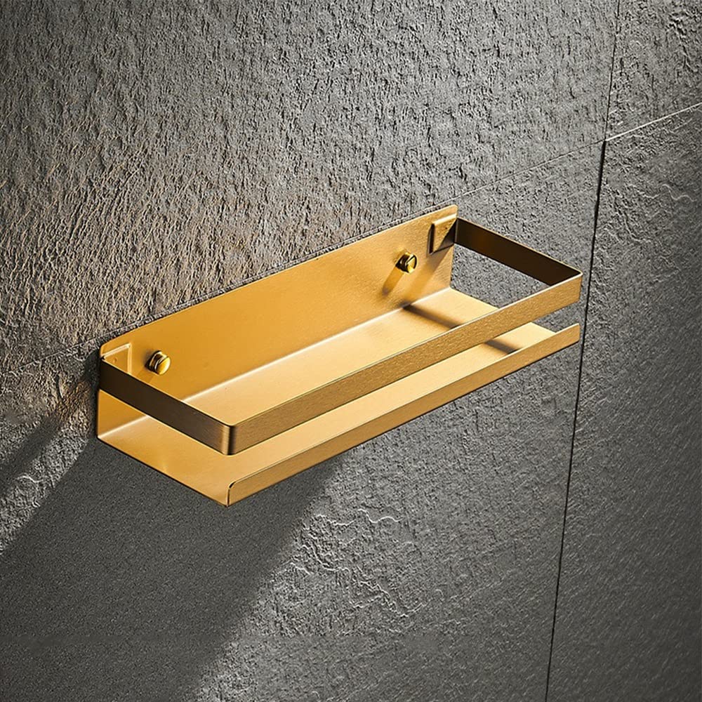 Étagère de douche flottante design haut de gamme noir mat et finitions dorées luxueuses