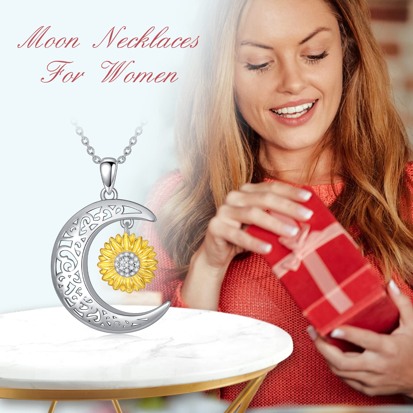 VONALA Collana con luna e girasole, luna collana in argento Sterling 925 girasole ciondolo collana per donne ragazze, Argento sterling