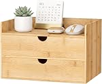 Desk Organizer with Drawers - Bamboo Desktop Organizer Storage | White-Natural Wood Desk Drawers Organizer for Bills, Office Supplies, Cosmetics, Seals No Assembly Required