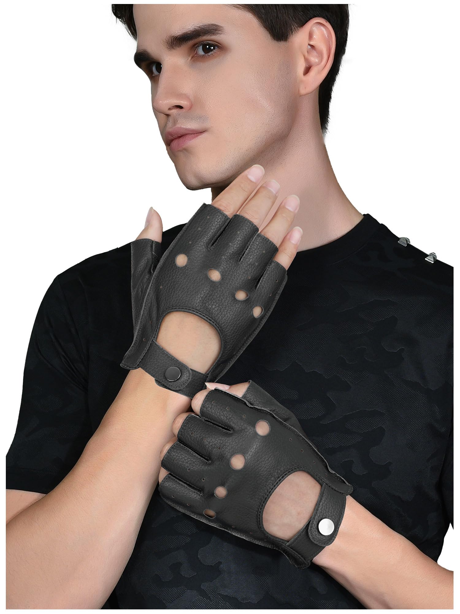 GSG SINCE 1998 Halbfinger Lederhandschuhe Herren – Fingerlose, ungefütterte Fahrhandschuhe aus weichem Schafsleder, atmungsaktiv und flexibel, Geschenkverpackung M161078
