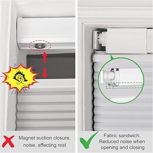 Miniatura 5 de BERISSA Persianas celulares opacas sin herramientas, sin taladro, de arriba hacia arriba, sin cordones, de panal para ventanas interiores, fáciles