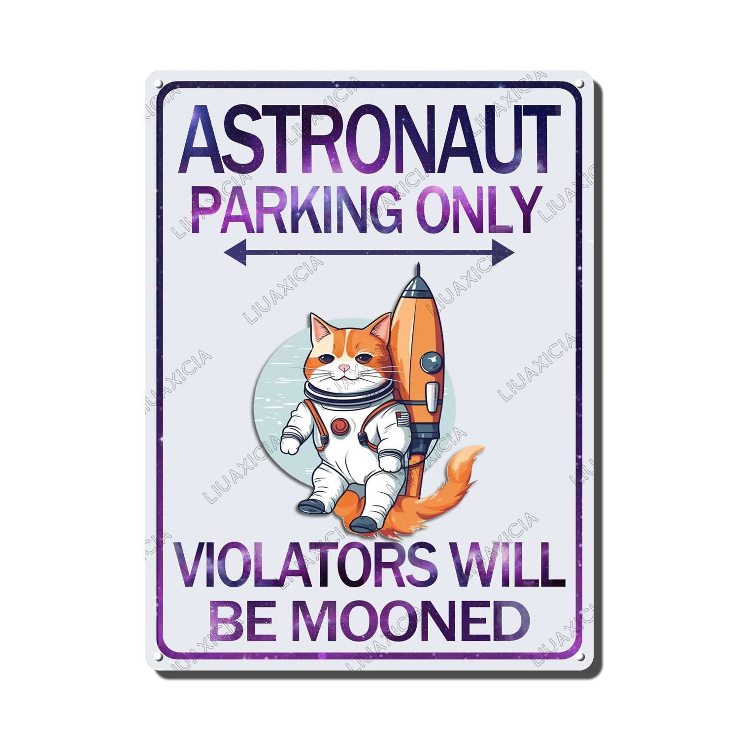 peiyeety Metal Tin Sign Astronaut Parking Only Cat Vintage Decorative Wall Art,Retro Funny Space Rustic Plaque for Home Living Room Bedroom Office,6x8 Inch