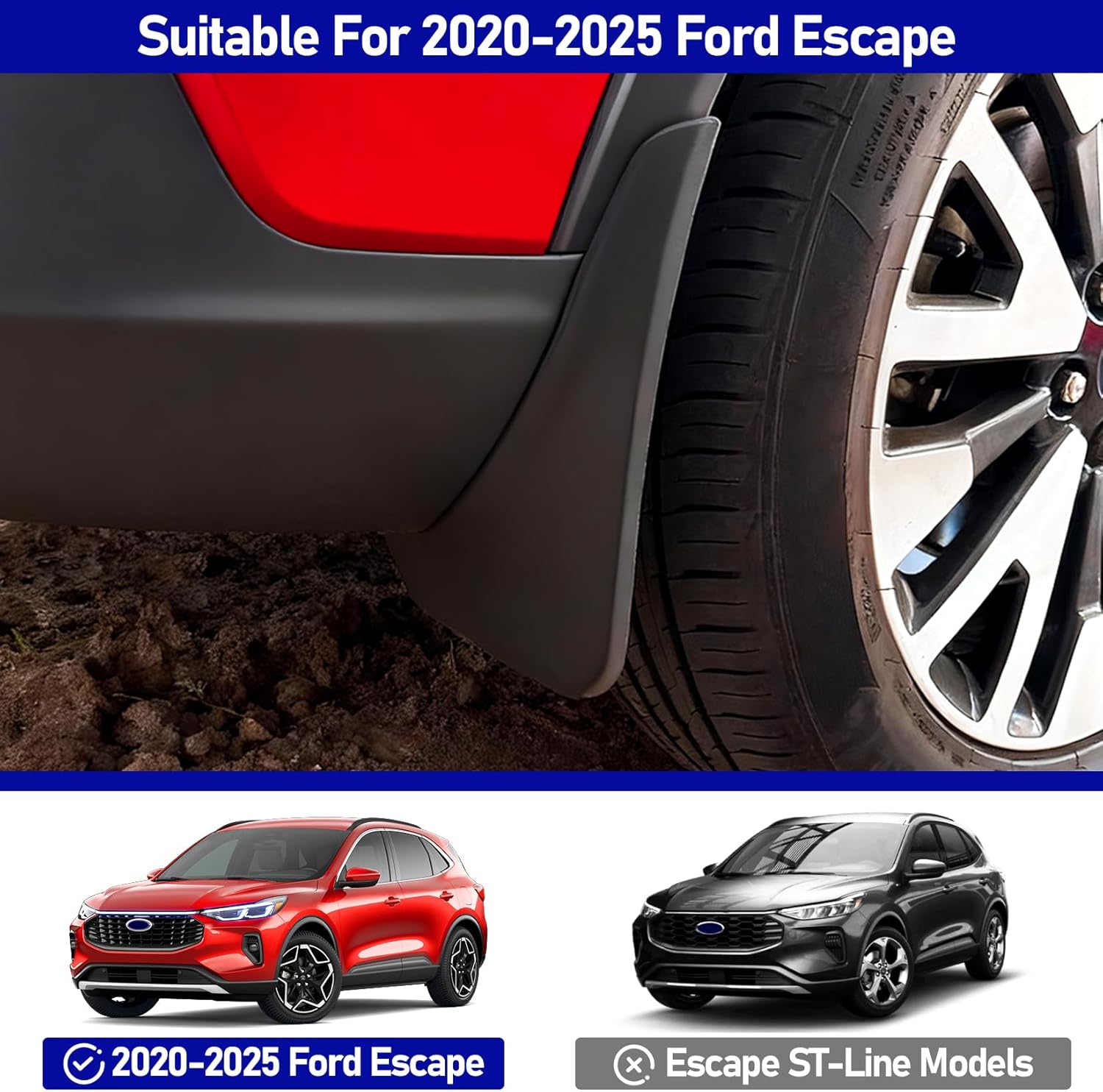 Mud Flaps for Ford Escape 2020-2025,4PCS No Drilling Required Mudflap Fender for Escape 2022 2023 2024 Accessories,All-Weather Upgrade Front Rear Splash Guards(Not for ST-Line)