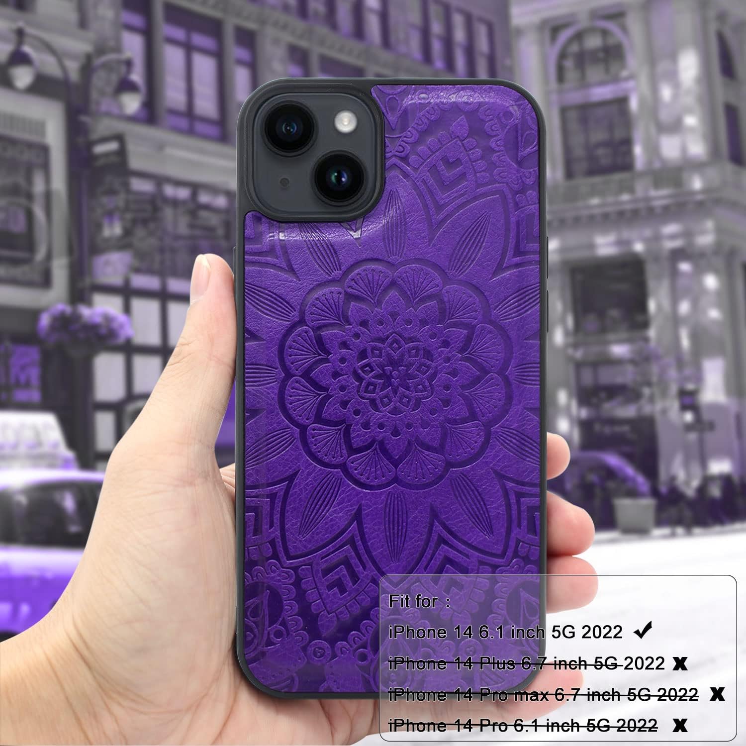 Harryshell Compatible with iPhone 14 6.1 inch 5G 2022 Wallet Case Detachable Magnetic Cover Zipper Cash Pocket Multi Card Slots Holder Wrist Strap Lanyard (Floral Purple) - Image 6