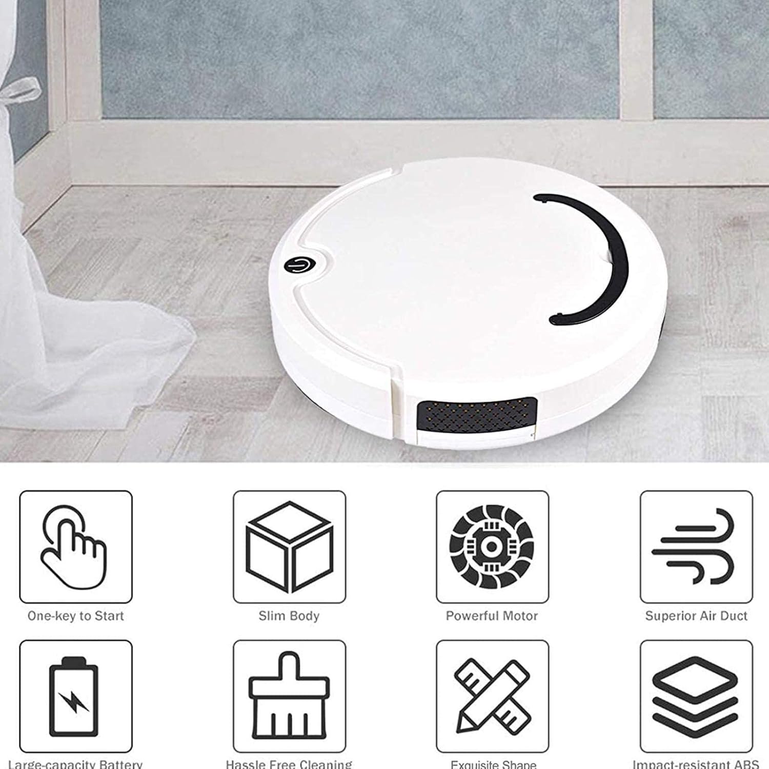 Vacuum Cleaner Robot,Robot Sweeper Smart Vacuum Cleaner Sweeping Robot Household Cleaner 2.6in Thin Super Quiet Suitable for pet Owners,for Cleaning Hardwood Floor Carpet Tile Hair (White)