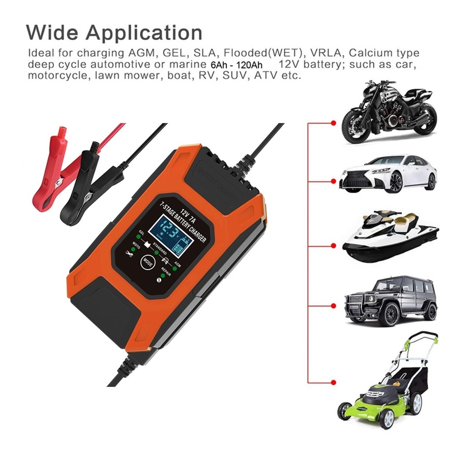 Caricabatteria Automatico For Auto 7 Fasi Di Ricarica For Moto Con Display Digitale For Gel Calcio Ricarica Di Precisione