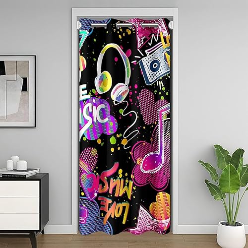 Cortina de puerta musical para privacidad de puerta, auriculares suaves, tratamientos cuadrados para ventanas, tema musical de arte grunge,