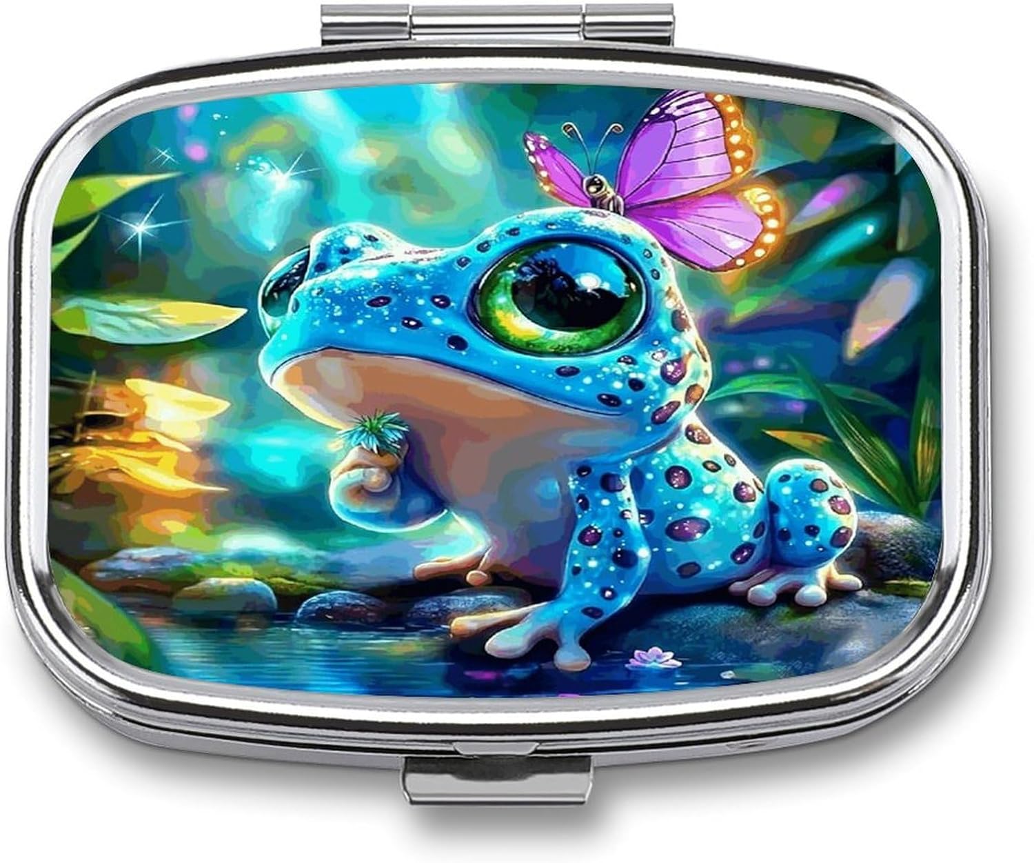 Blue Frog Square Pill Box with 2 Compartments & Mirror