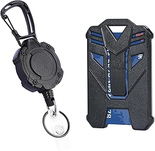 XAMEHA ID Badge Holder with Heavy Duty Retractable Clip and Clear Card Window, Tactical Carabiner Retractable Keychain, ID Card Holder with 31.5IN Cord, Bearing 9oz-Black