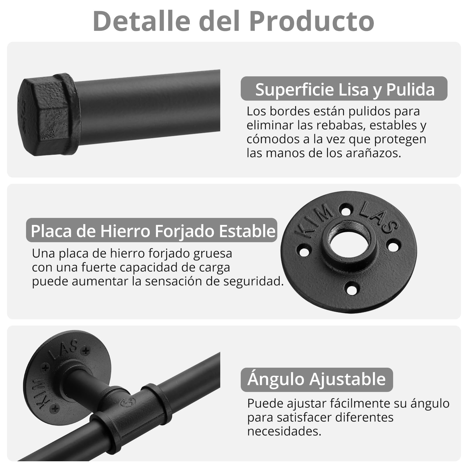 TANiCE Pasamanos Escalera 150 cm Negro de Acero Galvanizado Antideslizante Barandilla de Pared para Interior y Exterior con Soporte Seguro para Ancianos y Niños, Fácil Instalación Multifuncional