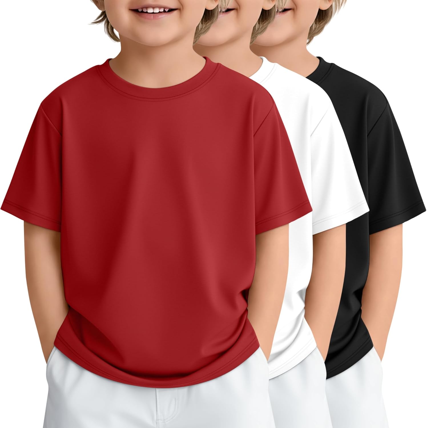 3 Pack Toddler Boys Short Sleeve Shirts Basic Crew Neck Loose Fit Tees Summer Casual Soft Shirts