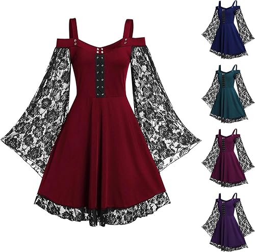 OIOLOYJM Vestidos góticos negros de Halloween para mujer, vestido de corsé de vampiro, hombros descubiertos, punk, manga de mariposa, disfraces de