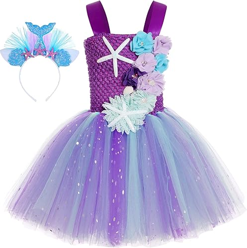 Miniatura 9 de Koatobbor Girls Mermaid Costume Mermaid Tutu Dress Color Led Light Up for Halloween Birthday Party 3-8Years