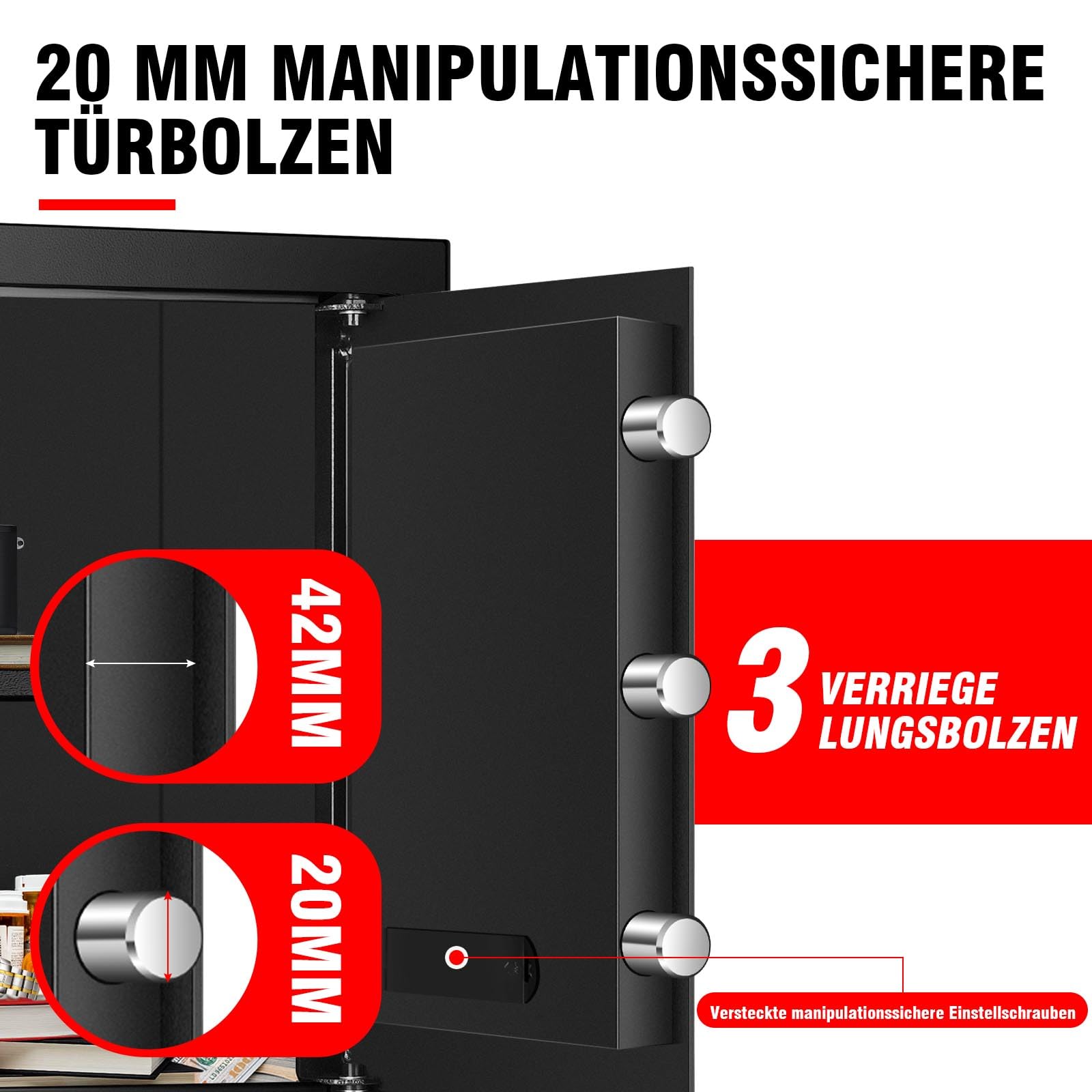 Digital Security Elektronischer Tresor mit LED-Beleuchtung, 60L Feuersicherer Safe für Zuhause, Büro, Hotel – Inklusive A4-Dokumentenbeutel und Wandmontage-Set (35x35x45cm)