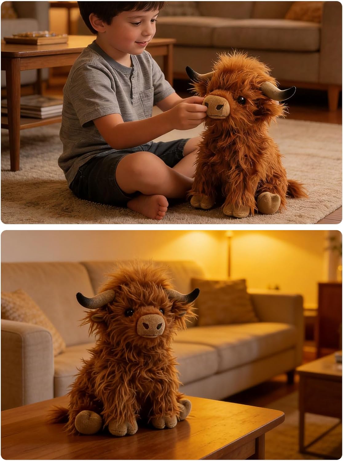 Highland Cow Fluffy Stuffed Animal, 10" Adorable Scottish Cow Plush Toy Cute Fuzzy Farm Animal Cattle Plushy Soft Home Decor Birthday Gift for Boys Girls Kids, Brown - Image 7