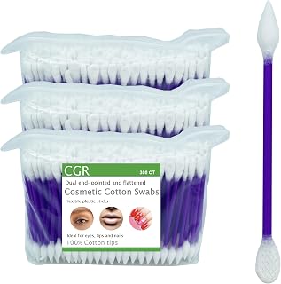 CGR 900 Precision Dual-Tip Cotton Swabs for Makeup & Nail Art - Pointed & Flattened 100% Cotton Tips, 3x300 Packs