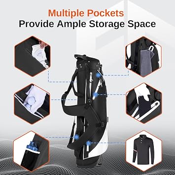 Lightweight Golf Stand Bag, 4-Way Full-Length Dividers, Holds Up to 10 Clubs, 3.7 lbs Golf Bag with Dual Straps & Stand for Driving Range, Par 3, and Standard Courses