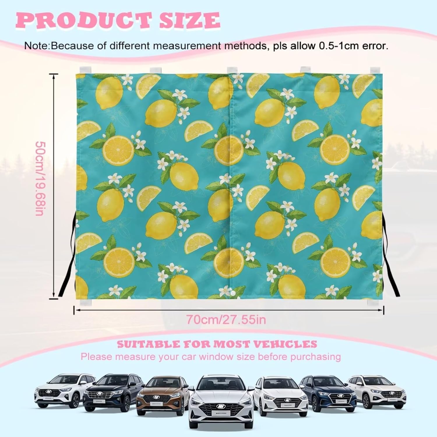 Back Car Window Curtains Magnetic Car Curtains Comfy Protective UV Protection Block Sun Glare Window Screens for Side Windows, Lemon Blossom Print Blue Yellow