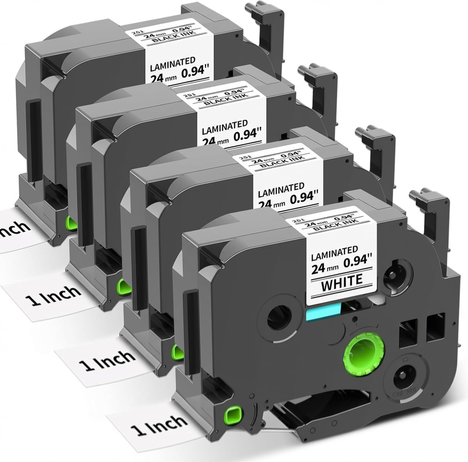 TZ Tape 24mm 0.94 Inch Laminated White TZe-251 Compatible with Brother P-Touch Label Tape 1��for PT-D610BT P710BT D600 2730 Cube Plus E560BTVP TZe Label Maker Refill, Black on White 24 mm, 4-Pack