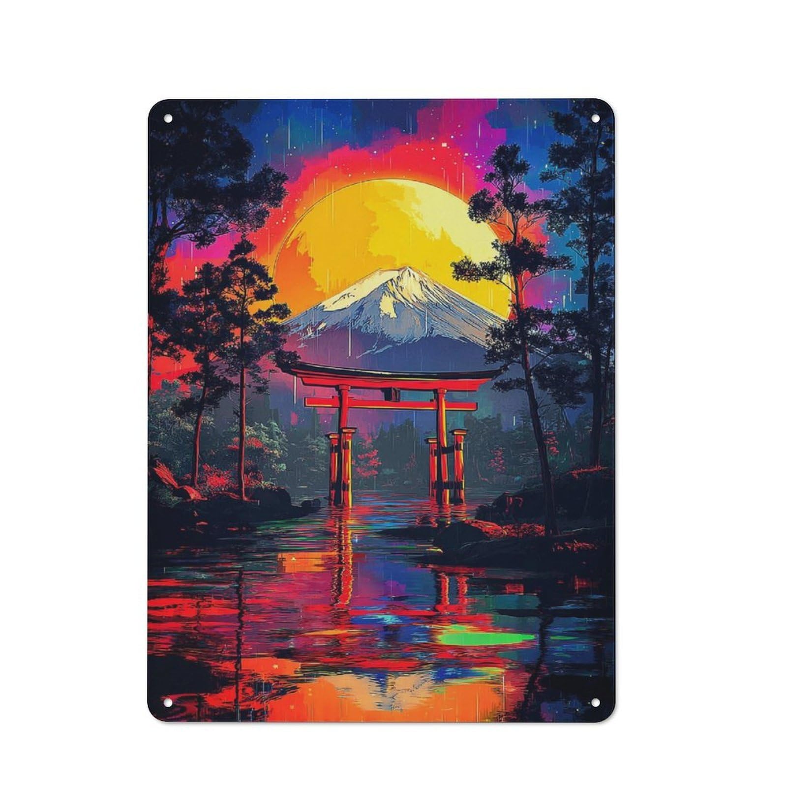 Junmoney Rainbow Torii Gate Reflections Shop Front Style Decorative Metal Plaque 40X30cm, Shop Wall Decor For Cafe, Bistro, Bakery Or Restaurant