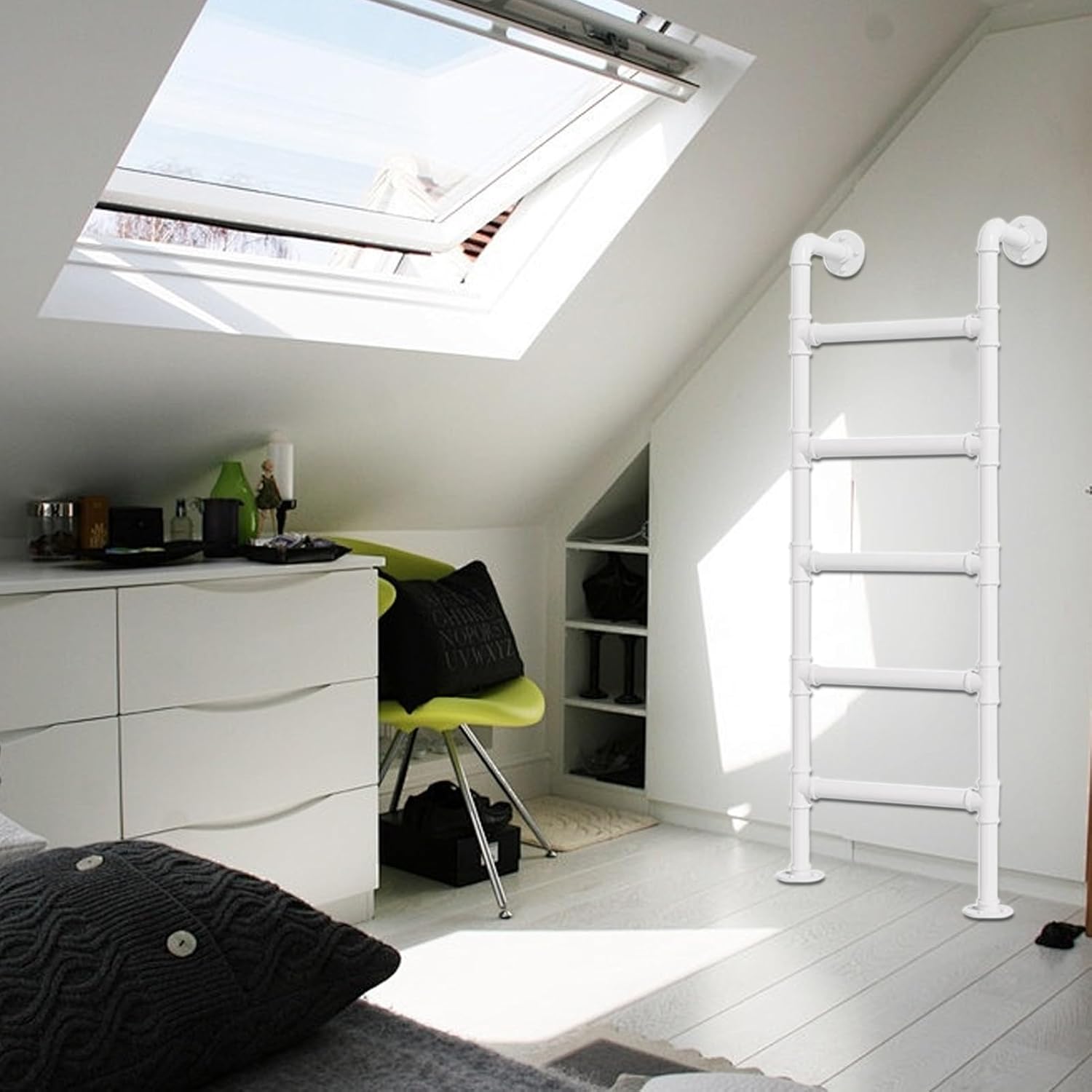 Basement Window Well Egress Ladder, 100-300cm Wall Mounted Wrought Iron Attic Bunk Bed Ladder, Metal Step Ladders for Loft Climbing Ladders for High Bed Entrance Ladder(230cm/91in)