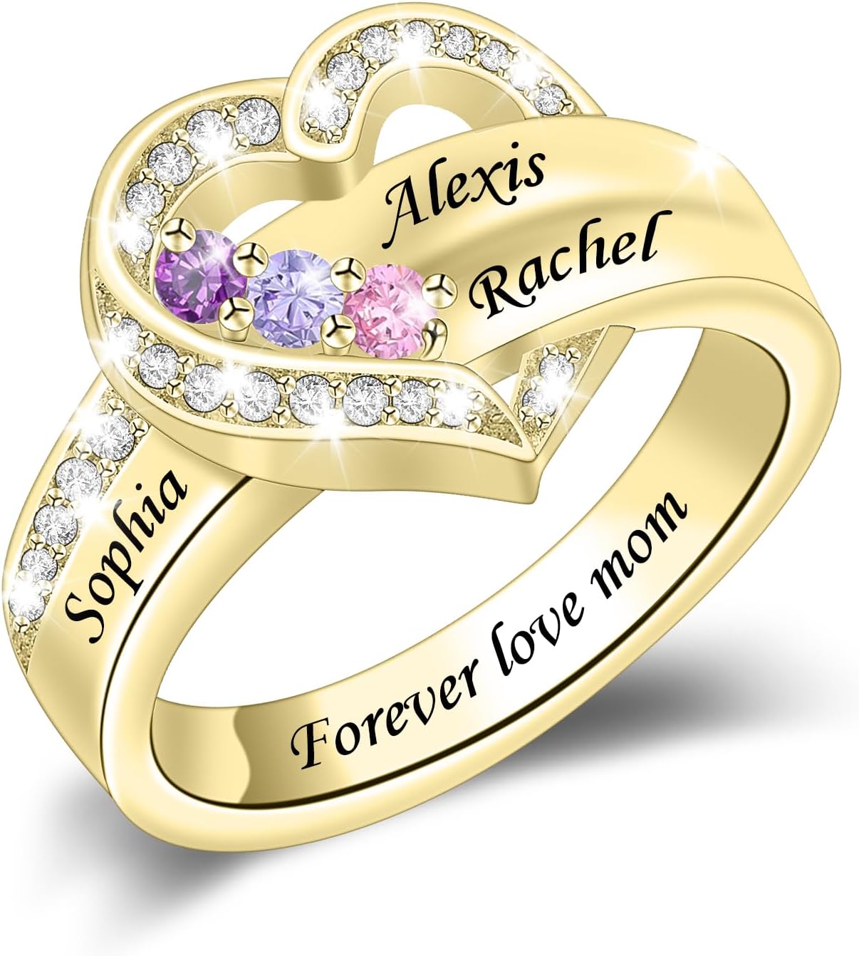 LucySky Personalized 925 Sterling Silver Mothers Ring with 1-8 Birthstones Custom Engraved Name Ring Mother's Day Christmas Anniversary Birthday Gift for Mom Grandmother Wife Daughter