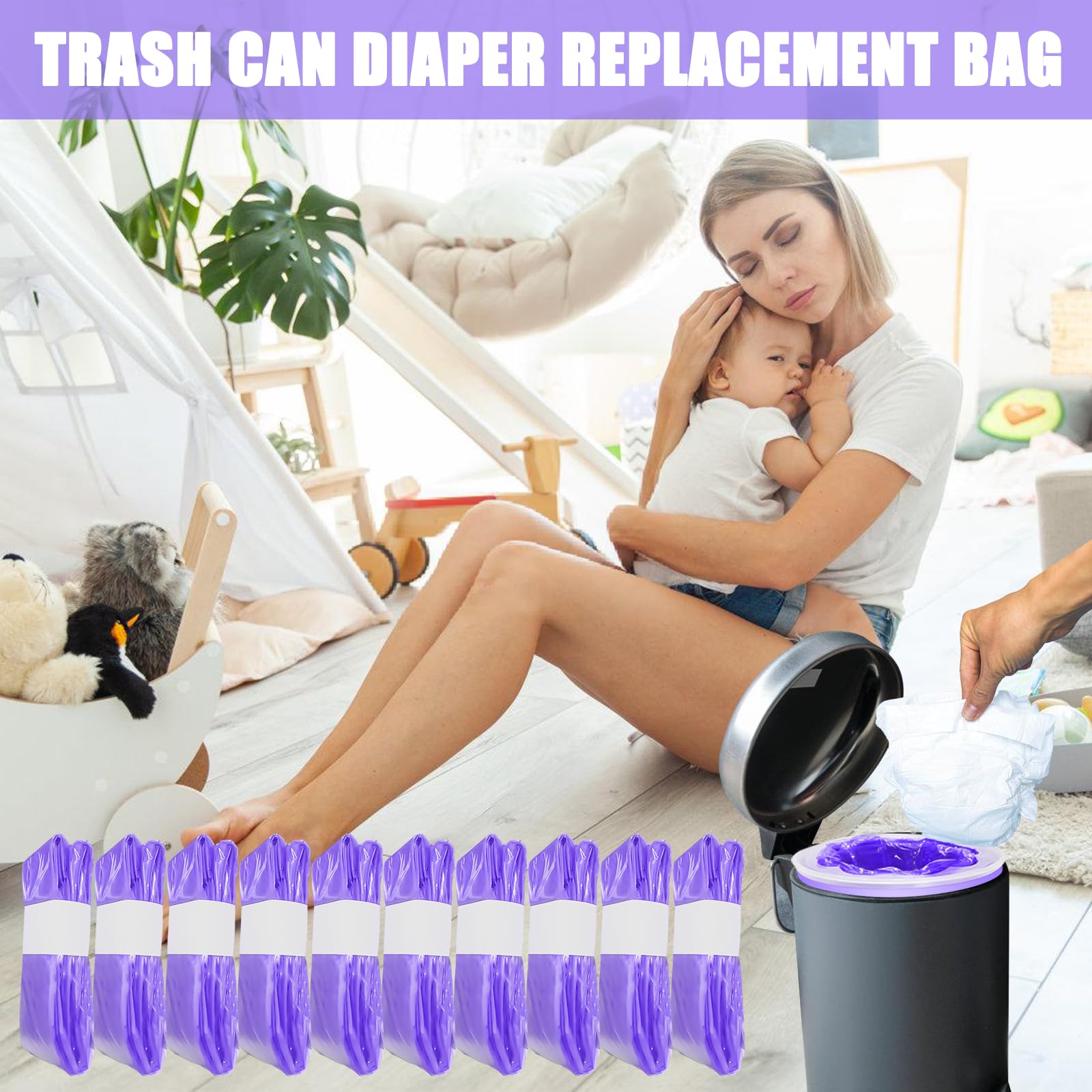 10 recambios de pañales, recambios compatibles con papelera de pañales, recambio para brotes, cubo de pañales y arena para gatos Littycat (morado)