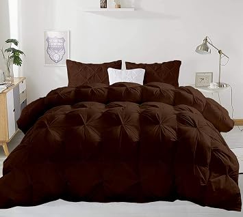 All-Season 600 GSM 3 Pieces Quilted Pinch Pleated Fluffy Comforter Set Comforter + 2 Pillow Cases 800 Series 100% Cotton Duvet Insert Twin/Twin XL, Chocolate