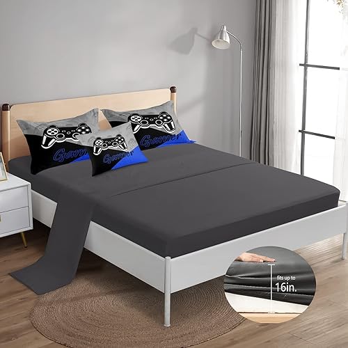 Miniatura 9 de ROWADALO DJTH5025Queen - Juego de ropa de cama de 6 piezas para niños y adultos juego de cama para niños en una bolsa edredón de tamaño Queen con