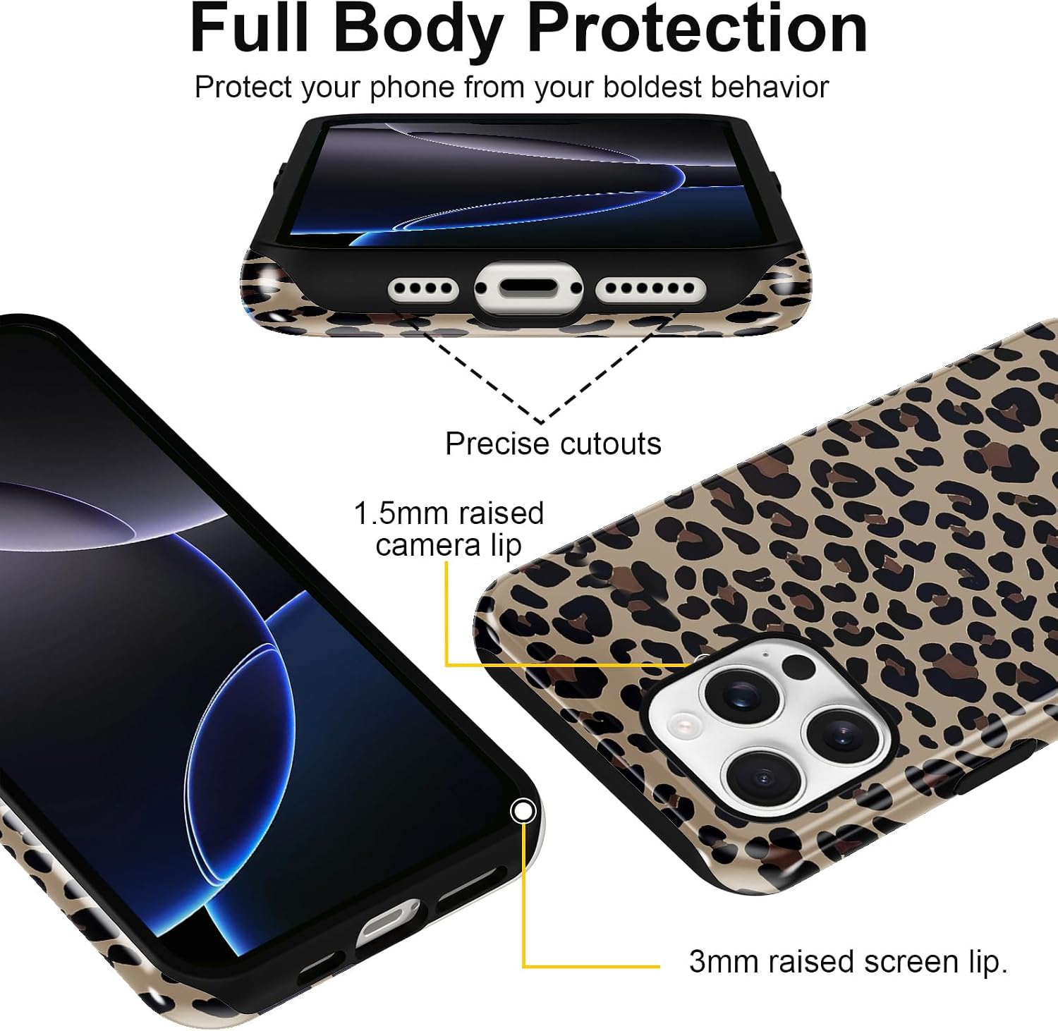 Cute Cheetah Print Phone Case for iPhone 16 Pro Max Case 6.9", Trendy Luxury Light Brown Leopard Pattern Design Glossy Phone Cover Shockproof Soft TPU Hard PC Protection Girls Women Funda image 4
