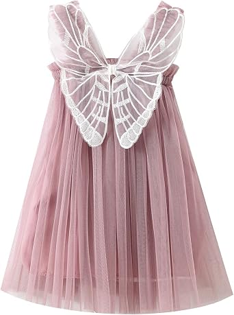 Toddler Baby Girl Butterfly Wings Dress Princess Sleeveless Tulle Butterfly Wing Skirt Birthday Party Tutu Dress