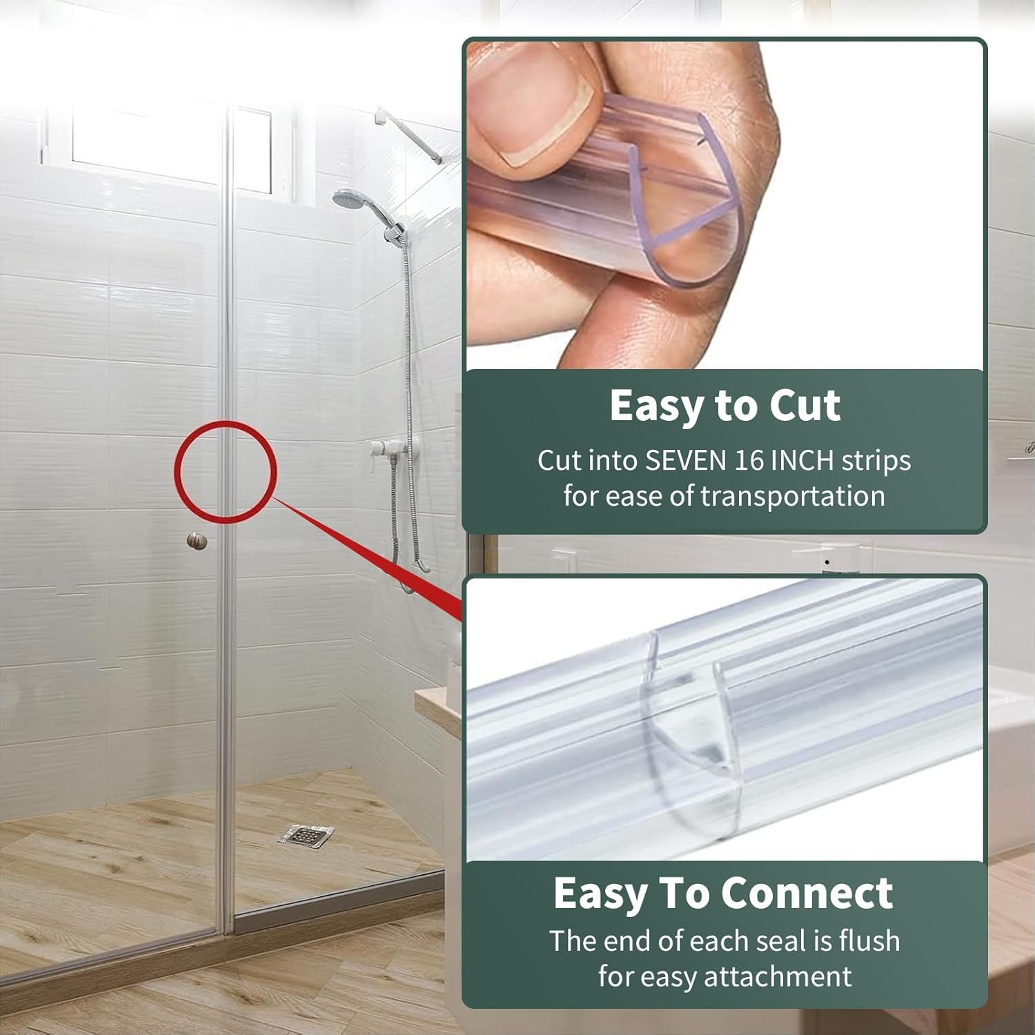 7 PCS Shower Door Seal for 3/8‘’ Glass, 16.9 Inch Shower Door Seal Strip, Frameless Glass Shower Door Sweep to Stop Shower Leaks