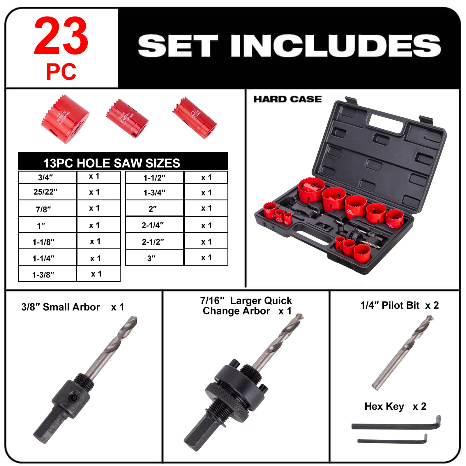 23 sierras de corona bimetal, juego de sierra de corona universal con 13 hojas de sierra de 19 mm, 76 mm, ideal para taladrar metal blando, madera, placa de PVC y placa de plástico