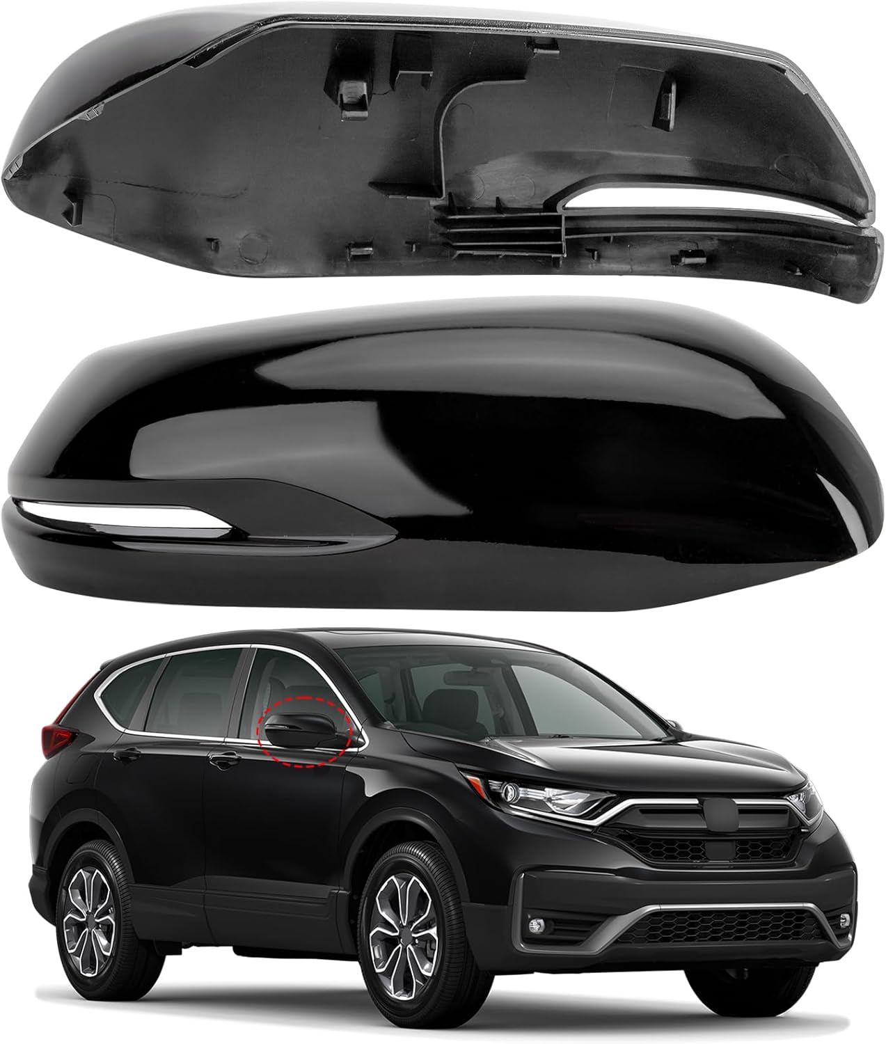 Passenger Side Mirror Cover Replacement for Honda CRV 2017 2018 2019 2020 2021 2022 - Right Side Mirror Covers, Rear View Mirrors Cap Accessories Black, With Lamp