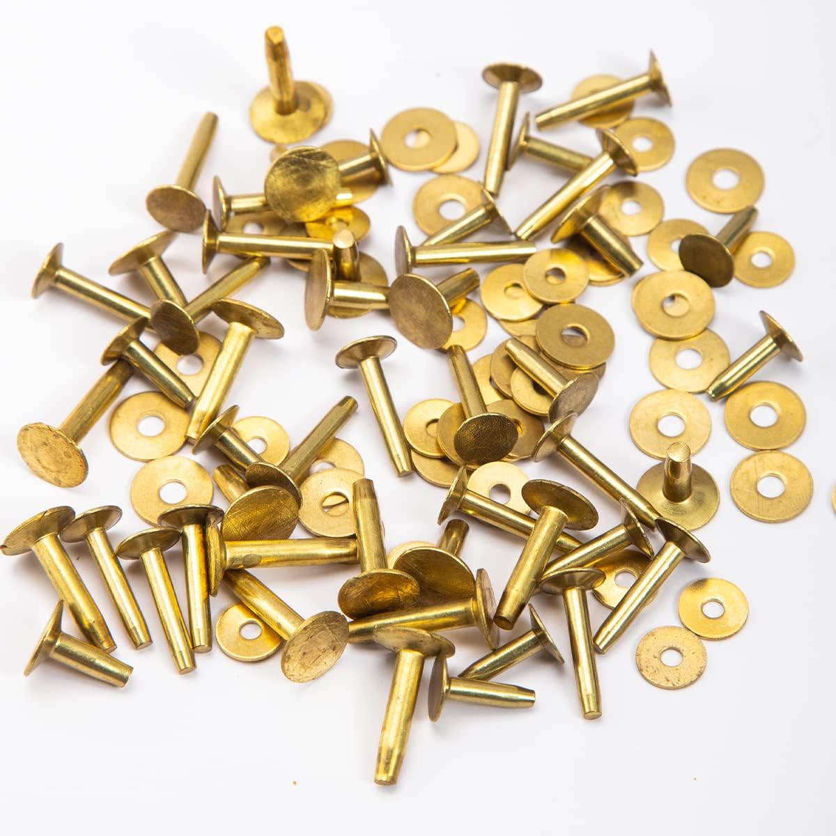 WUTA 100 Pcs Copper Rivets & Burrs, Leather Copper Rivet Fastener Solid Brass Rivets Studs Permanent Tack Fasteners for Leather Craft, Belts, Halters, Bridles (Brass, 10 x14mm)