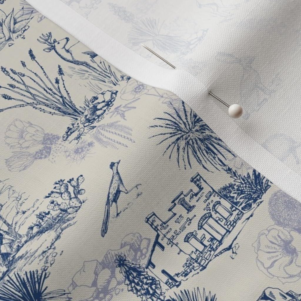 Spoonflower Fabric - Blue Texas Toile Bear Southwest French Country Cougar Hidden Images Printed on Petal Cotton Fabric Fat Quarter - Sewing Quilting Apparel Crafts Decor