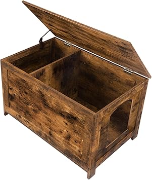 HOOBRO Kattenhuis, kattenwasruimte met deur en gat, verborgen dierendoos, industriële kattengrotkast, vergrote kattenbakbehuizingen, in woonkamer, slaapkamer, Rustiek Bruin EBF01MW01G1