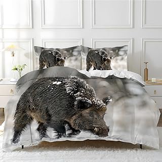 HYSNKSM Housse de Couette 220x240 Sanglier Parure de Lit 220x240 Adulte avec Fermeture éclair Douce Noir Sets de Housse Couette 2 Personnes avec 2 Taies Oreiller 65x65 cm Breathable