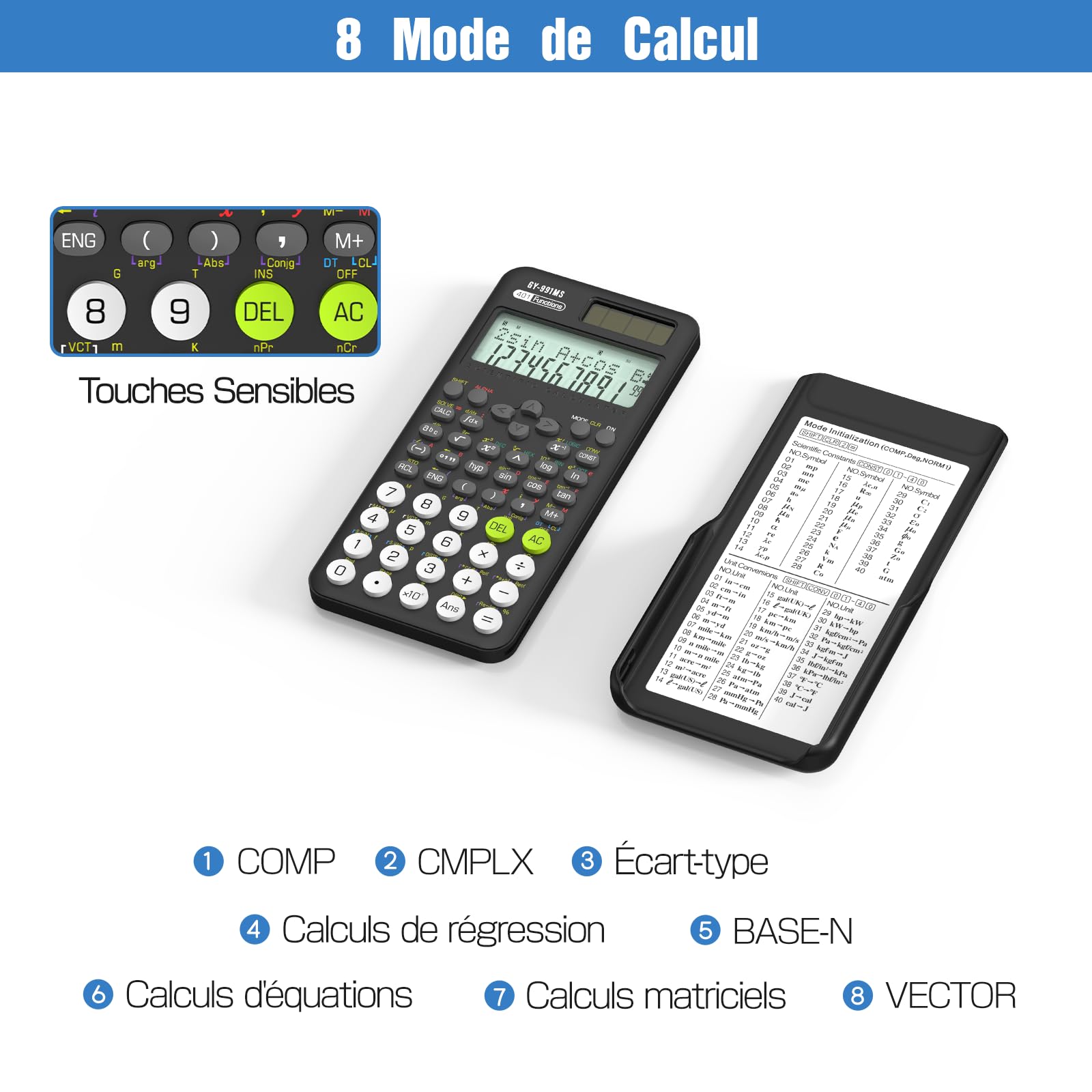 Calculatrices Scientifiques Lot de 8, 401 Fonctions Affichage 2 Lignes Calculatrice de Bureau Collège Lycée