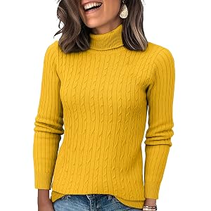 Turtleneck Sweater Women Winter Mock Neck Cable Knit Sweater Fitted Casual Long Sleeve Turtle Necks Tops for Women