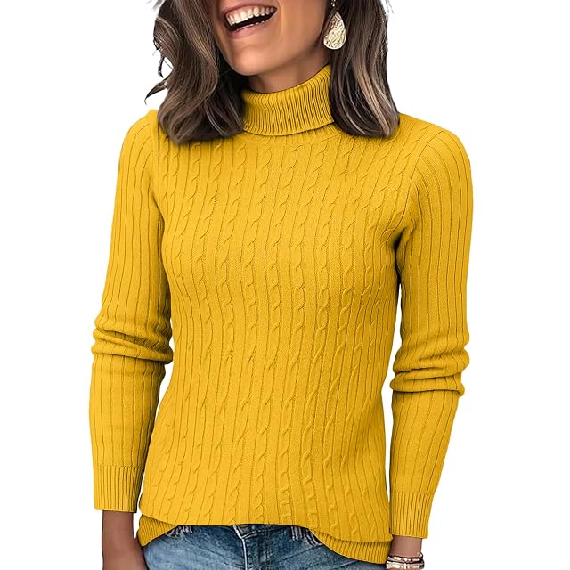 Turtleneck Sweater Women Winter Mock Neck Cable Knit Sweater Fitted Casual Long Sleeve Turtle Necks Tops for Women