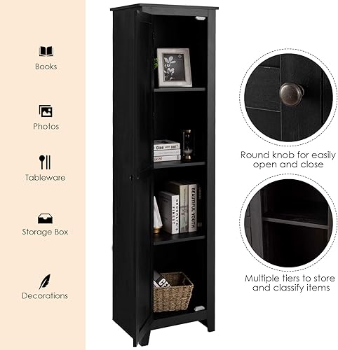 Miniatura 6 de Giantex Gabinete de Almacenamiento Alto Independiente Torre de Almacenamiento de Piso con Cuatro Estantes y Una Sola Puerta, Gabinete Estrecho para