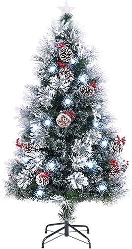 Miniatura 41 de Goplus Árbol de Navidad artificial de fibra óptica preiluminado, con luces LED multicolor y copos de nieve (6 pies)